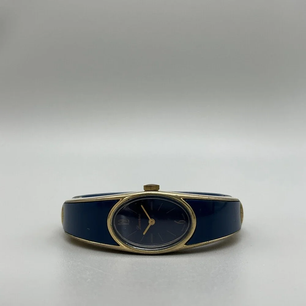 Vintage Lucerne Womens Watch 18mm Blue Dial Gold Tone Swiss Manual Wind 6.25